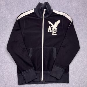 Y2k American Eagle Distressed Track Jacket Mens M Black Full-Zip Vintage Fit